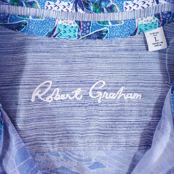 Robert Graham Mens L Classic Fit Wave Marble Swirl Linen Blend Button Up Shirt - Picture 11 of 16